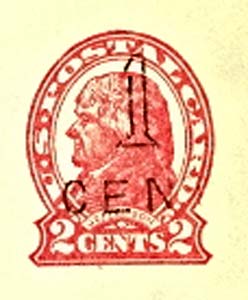 1c Red Jefferson Postal Card Overprinted 1 Cent